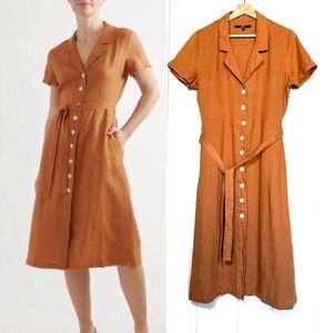 Quince 100% Linen Terracotta Midi Dress Size M Breathable Cottage Core Flowy